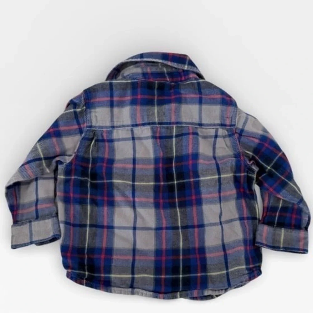 Old Navy Shirt‎ Baby Boys Size 6-12 Months Blue Red Plaid Button Up Long Sleeve